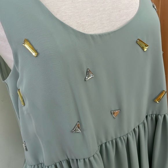 BCBG Generation Sleeveless Dusty Blue Chiffon Dress With Gem Beads, Size L - Picture 2 of 16